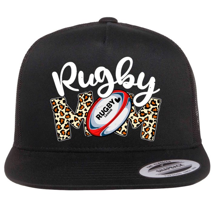 Rugby Mom Leopard Funny Wo Mommy Mother's Day Flat Bill Trucker Hat