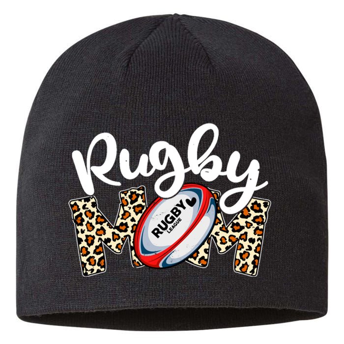 Rugby Mom Leopard Funny Wo Mommy Mother's Day Sustainable Beanie