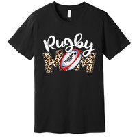 Rugby Mom Leopard Funny Wo Mommy Mother's Day Premium T-Shirt