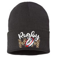 Rugby Mom Leopard Funny Wo Mommy Mother's Day Sustainable Knit Beanie