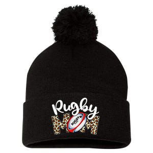 Rugby Mom Leopard Funny Wo Mommy Mother's Day Pom Pom 12in Knit Beanie