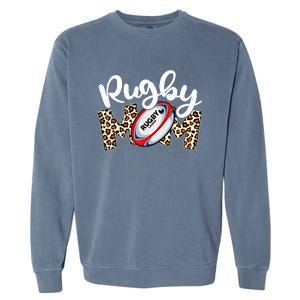 Rugby Mom Leopard Funny Wo Mommy Mother's Day Garment-Dyed Sweatshirt