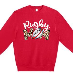 Rugby Mom Leopard Funny Wo Mommy Mother's Day Premium Crewneck Sweatshirt