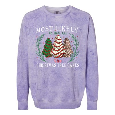 Retro Most Likely To Eat All The Christmas Tree Cakes Debbie Gift Colorblast Crewneck Sweatshirt