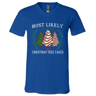 Retro Most Likely To Eat All The Christmas Tree Cakes Debbie Gift V-Neck T-Shirt