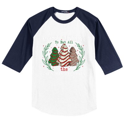 Retro Most Likely To Eat All The Christmas Tree Cakes Debbie Gift Baseball Sleeve Shirt