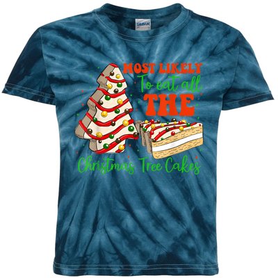 Retro Most Likely To Eat All The Christmas Tree Cakes Debbie Kids Tie-Dye T-Shirt