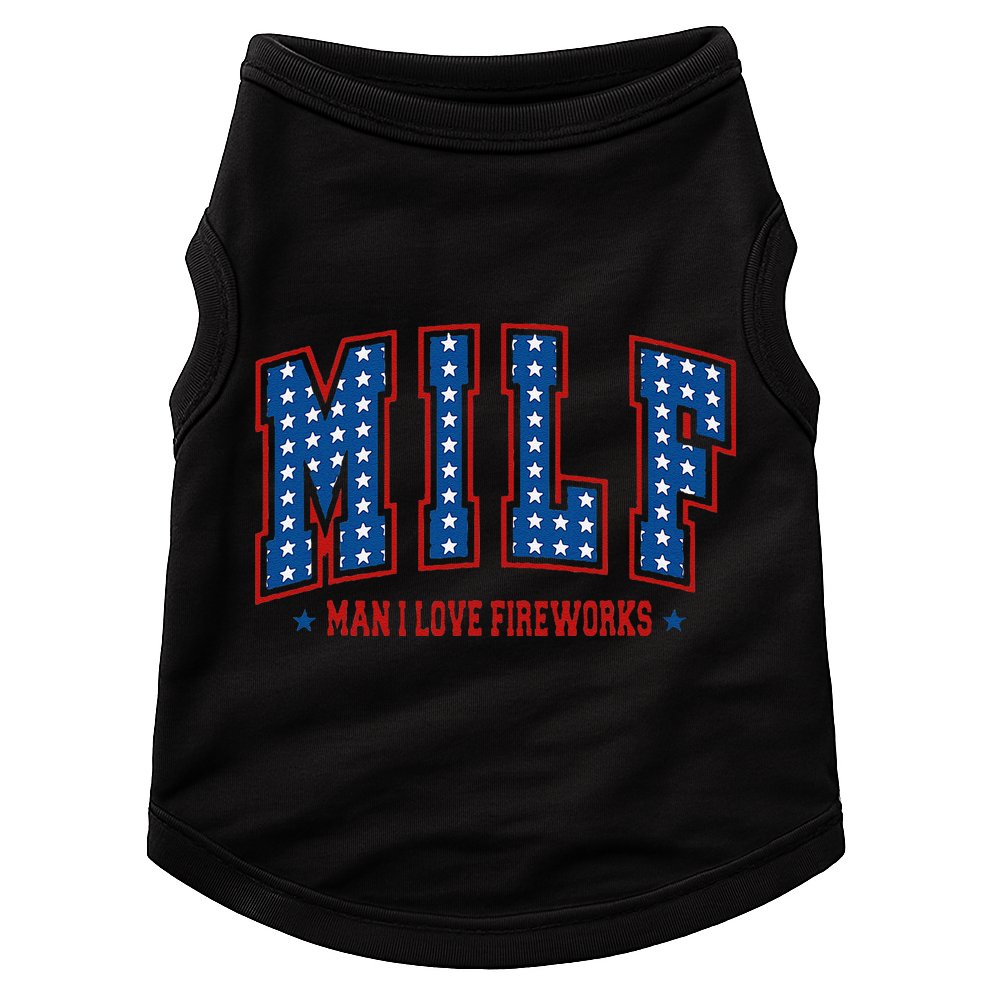 Retro Milf Man I Love Fireworks Funny American 4th Of July Doggie Tank
