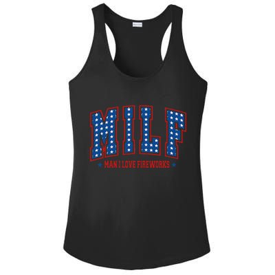 Retro Milf Man I Love Fireworks Funny American 4th Of July Ladies PosiCharge Competitor Racerback Tank