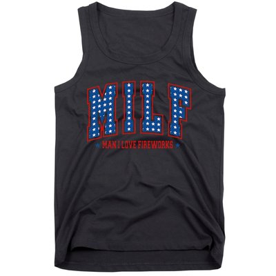 Retro Milf Man I Love Fireworks Funny American 4th Of July Tank Top