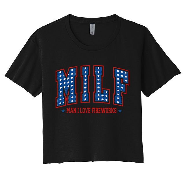 Retro Milf Man I Love Fireworks Funny American 4th Of July Crop Top