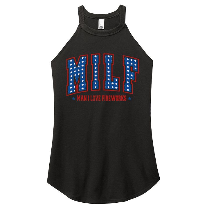 Retro Milf Man I Love Fireworks Funny American 4th Of July Women's Perfect Tri Rocker Tank
