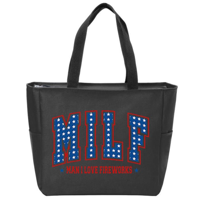 Retro Milf Man I Love Fireworks Funny American 4th Of July Zip Tote Bag