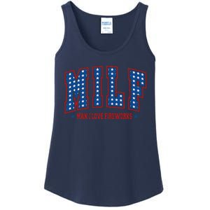 Retro Milf Man I Love Fireworks Funny American 4th Of July Ladies Essential Tank