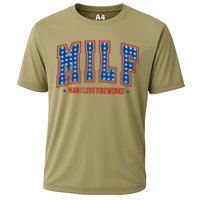 Retro Milf Man I Love Fireworks Funny American 4th Of July Cooling Performance Crew T-Shirt
