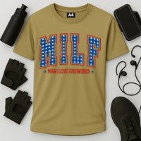 Retro Milf Man I Love Fireworks Funny American 4th Of July Cooling Performance Crew T-Shirt