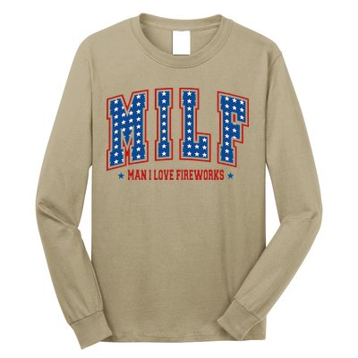 Retro Milf Man I Love Fireworks Funny American 4th Of July Long Sleeve Shirt
