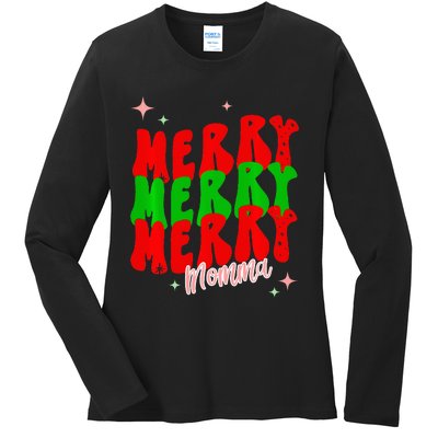 Retro Merry Momma Ladies Long Sleeve Shirt