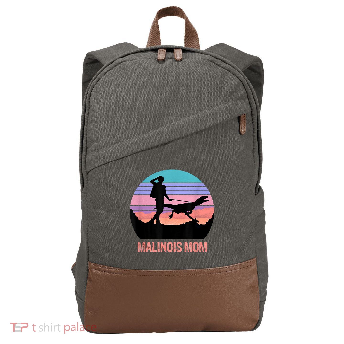 Retro Malinois Mom Hiking Maliraptor Maligator Womens Cotton Canvas Backpack