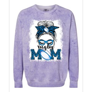 Rugby Mom Mother's Day Game Day Messy Bun Leopard Gift Colorblast Crewneck Sweatshirt