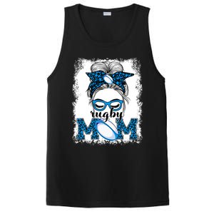 Rugby Mom Mother's Day Game Day Messy Bun Leopard Gift PosiCharge Competitor Tank