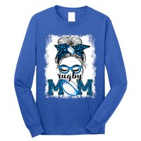 Rugby Mom Mother's Day Game Day Messy Bun Leopard Gift Long Sleeve Shirt