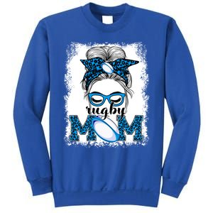 Rugby Mom Mother's Day Game Day Messy Bun Leopard Gift Sweatshirt