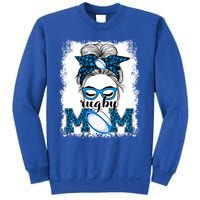 Rugby Mom Mother's Day Game Day Messy Bun Leopard Gift Sweatshirt