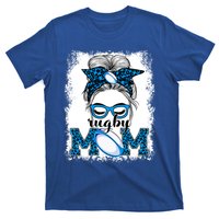 Rugby Mom Mother's Day Game Day Messy Bun Leopard Gift T-Shirt