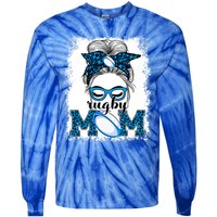 Rugby Mom Mother's Day Game Day Messy Bun Leopard Gift Tie-Dye Long Sleeve Shirt