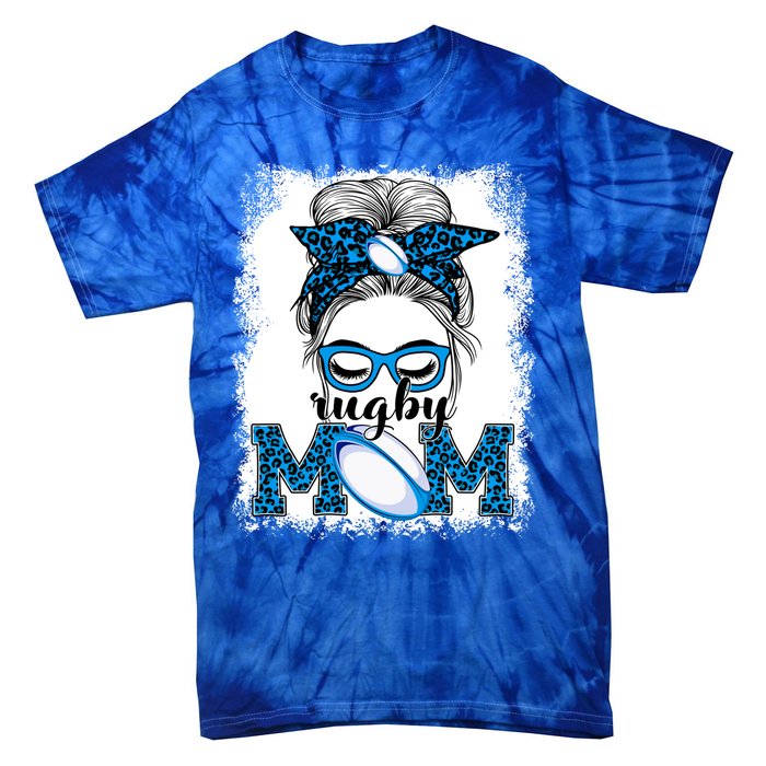 Rugby Mom Mother's Day Game Day Messy Bun Leopard Gift Tie-Dye T-Shirt