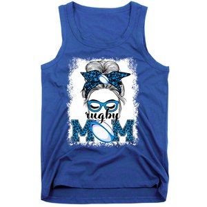 Rugby Mom Mother's Day Game Day Messy Bun Leopard Gift Tank Top