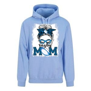 Rugby Mom Mother's Day Game Day Messy Bun Leopard Gift Unisex Surf Hoodie