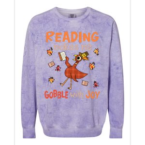 Reading Makes Me Gobble With Joy Turkey Reading Book Colorblast Crewneck Sweatshirt