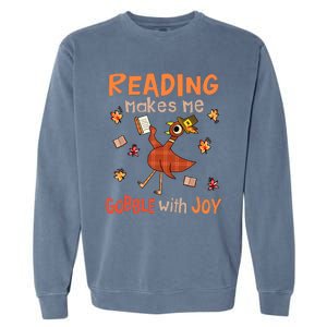 Reading Makes Me Gobble With Joy Turkey Reading Book Garment-Dyed Sweatshirt