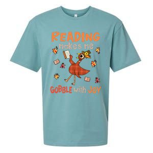 Reading Makes Me Gobble With Joy Turkey Reading Book Sueded Cloud Jersey T-Shirt