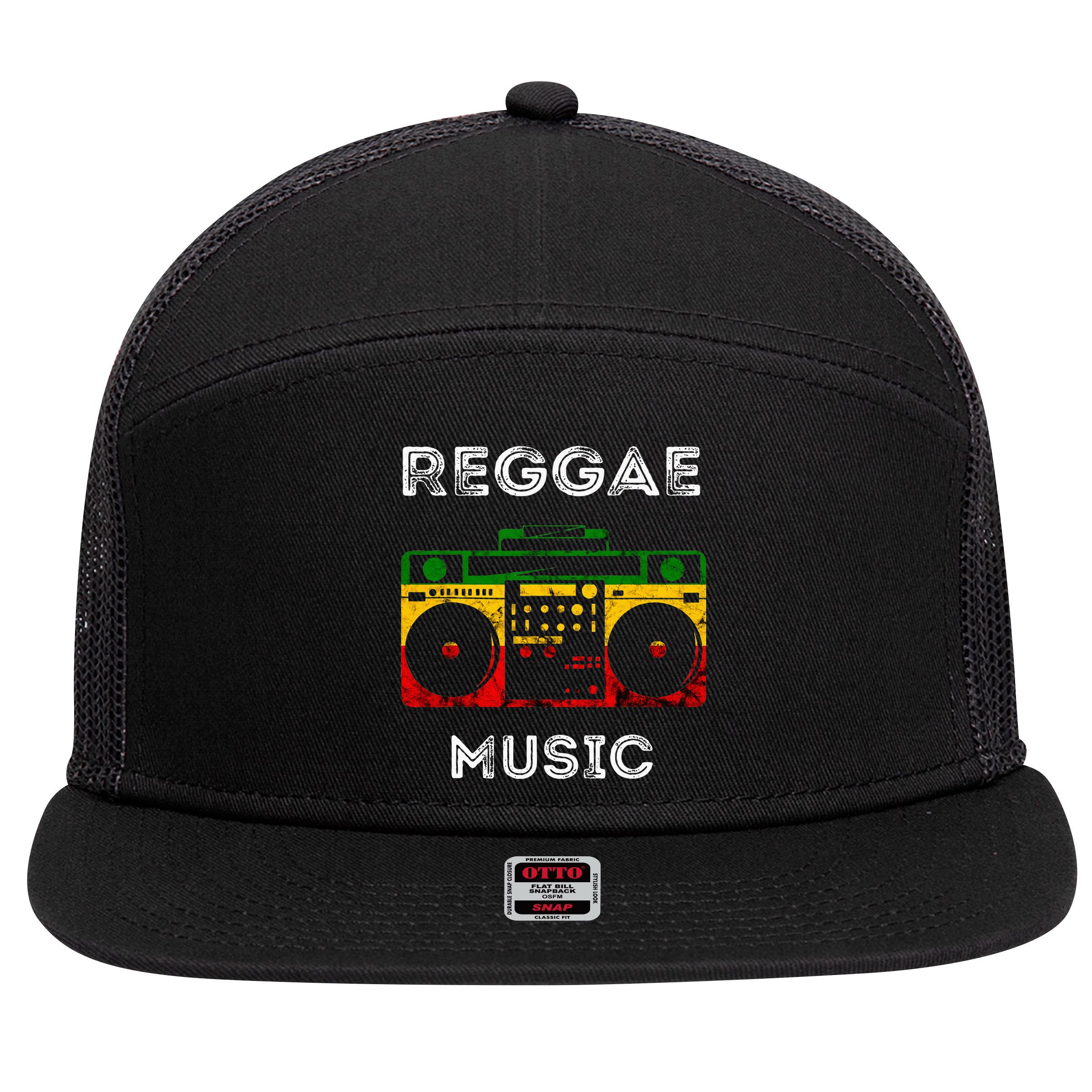 Reggae Music Musicbox Boombox Rastafari Roots Rasta Reggae  7 Panel Mesh Trucker Snapback Hat