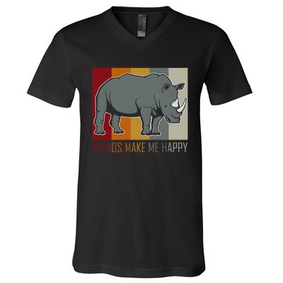 Rhinos Make Me Happy Rhino V-Neck T-Shirt