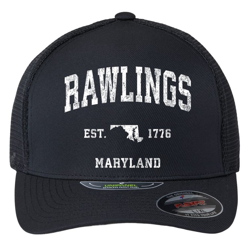 Rawlings Maryland Md Vintage Established Athletic Sports Design Flexfit Unipanel Trucker Cap