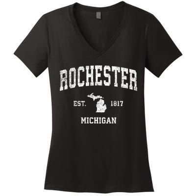 Rochester Michigan Mi Vintage Sports Women's V-Neck T-Shirt