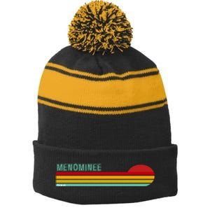 Retro Menominee Michigan Stripe Pom Pom Beanie