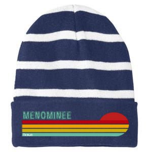 Retro Menominee Michigan Striped Beanie with Solid Band