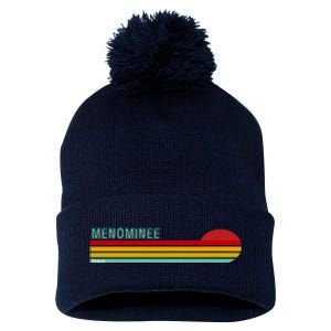 Retro Menominee Michigan Pom Pom 12in Knit Beanie