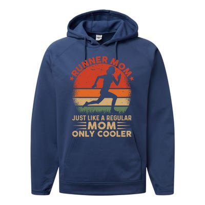 Runner Mom Marathon Race Track And Field Mothers Day Gift Performance Fleece Hoodie