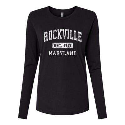 Rockville Maryland Md Vintage Established Sports Design Womens Cotton Relaxed Long Sleeve T-Shirt