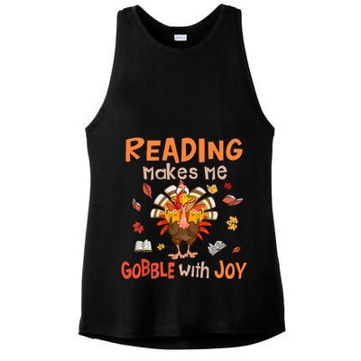 Reading Makes Me Gobble With Joy Funny Turkey Reading Book Gift Ladies PosiCharge Tri-Blend Wicking Tank