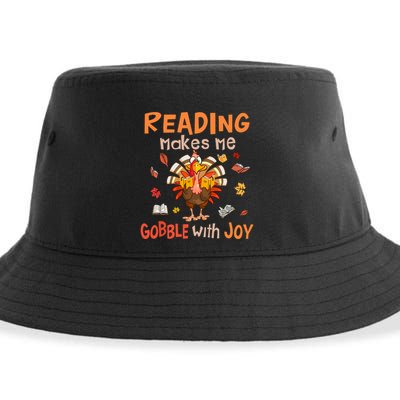 Reading Makes Me Gobble With Joy Funny Turkey Reading Book Gift Sustainable Bucket Hat
