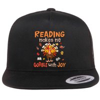 Reading Makes Me Gobble With Joy Funny Turkey Reading Book Gift Flatbill Hat