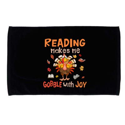 Reading Makes Me Gobble With Joy Funny Turkey Reading Book Gift Microfiber Hand Towel