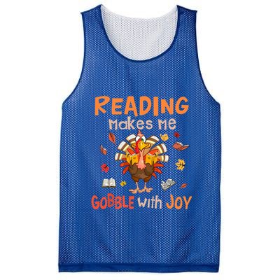 Reading Makes Me Gobble With Joy Funny Turkey Reading Book Gift Mesh Reversible Basketball Jersey Tank